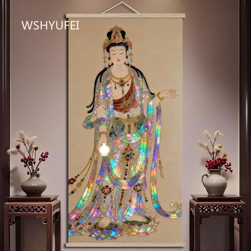 Home Textiles & Decorations - Chinese Style Buddhist Guanyin Wall Scroll
