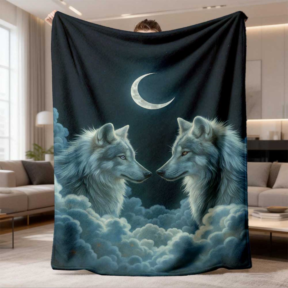 Crescent Moon Twin Wolves Flan - огляд і ціна Home Textiles Face Towel
