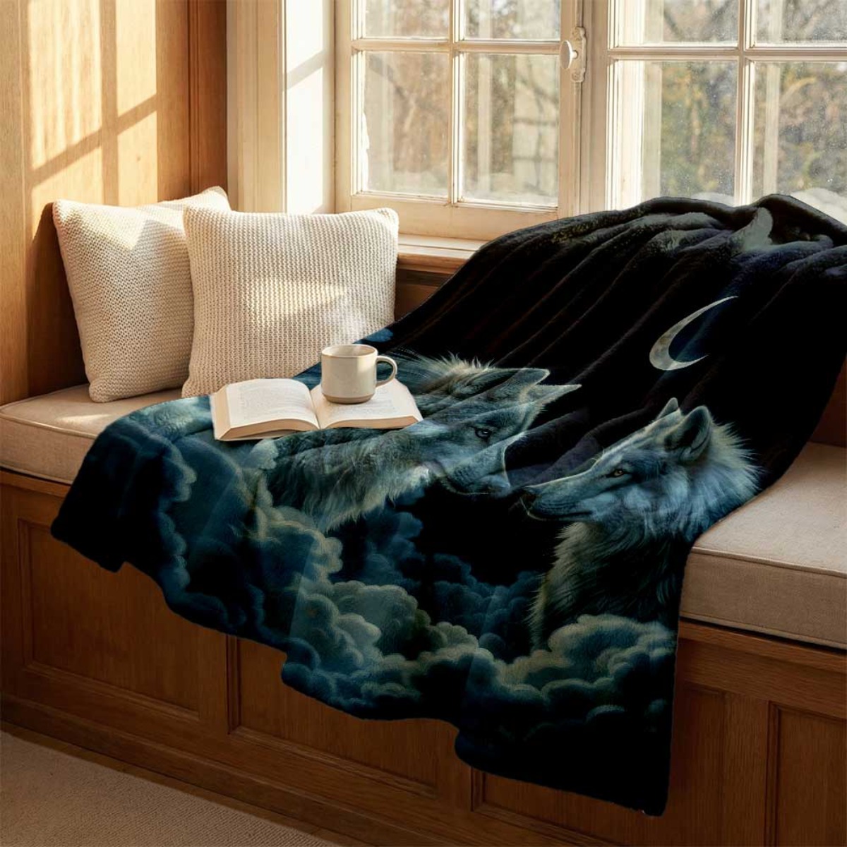 Crescent Moon Twin Wolves Flan - огляд і ціна Home Textiles Face Towel